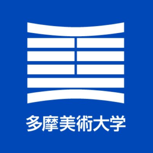 Tama Art University logo on a blue background with white stylized horizontal bars and the Chinese characters 多摩美術大学 below.