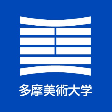 Tama Art University logo on a blue background with white stylized horizontal bars and the Chinese characters 多摩美術大学 below.